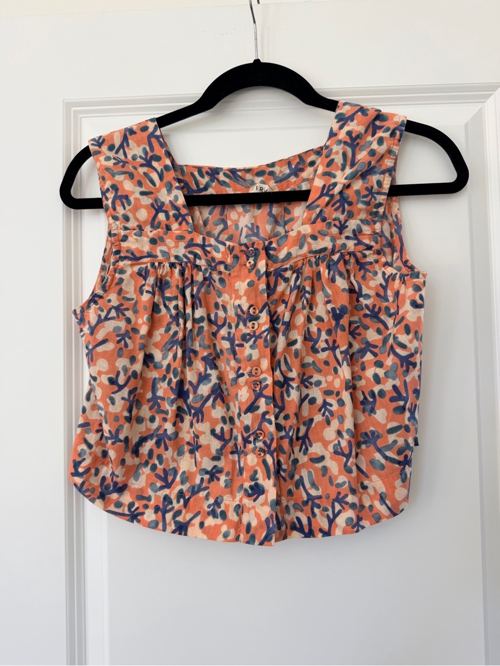 Mirth - Coral Floral Button-Front Sleeveless crop top